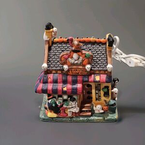 VTG Halloween Harvest Trick or Treat Cafe Lighted Porcelain Haunted House 90s